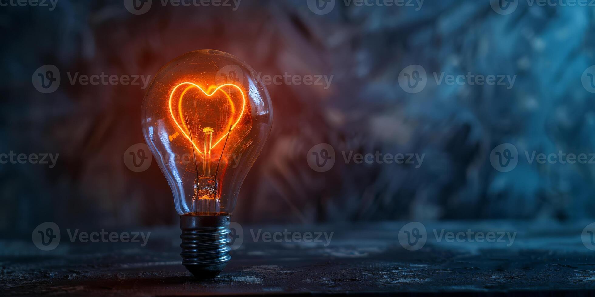 A vintage light bulb with a heart-shaped filament glowing warmly, creating a romantic and inspiring atmosphere. photo
