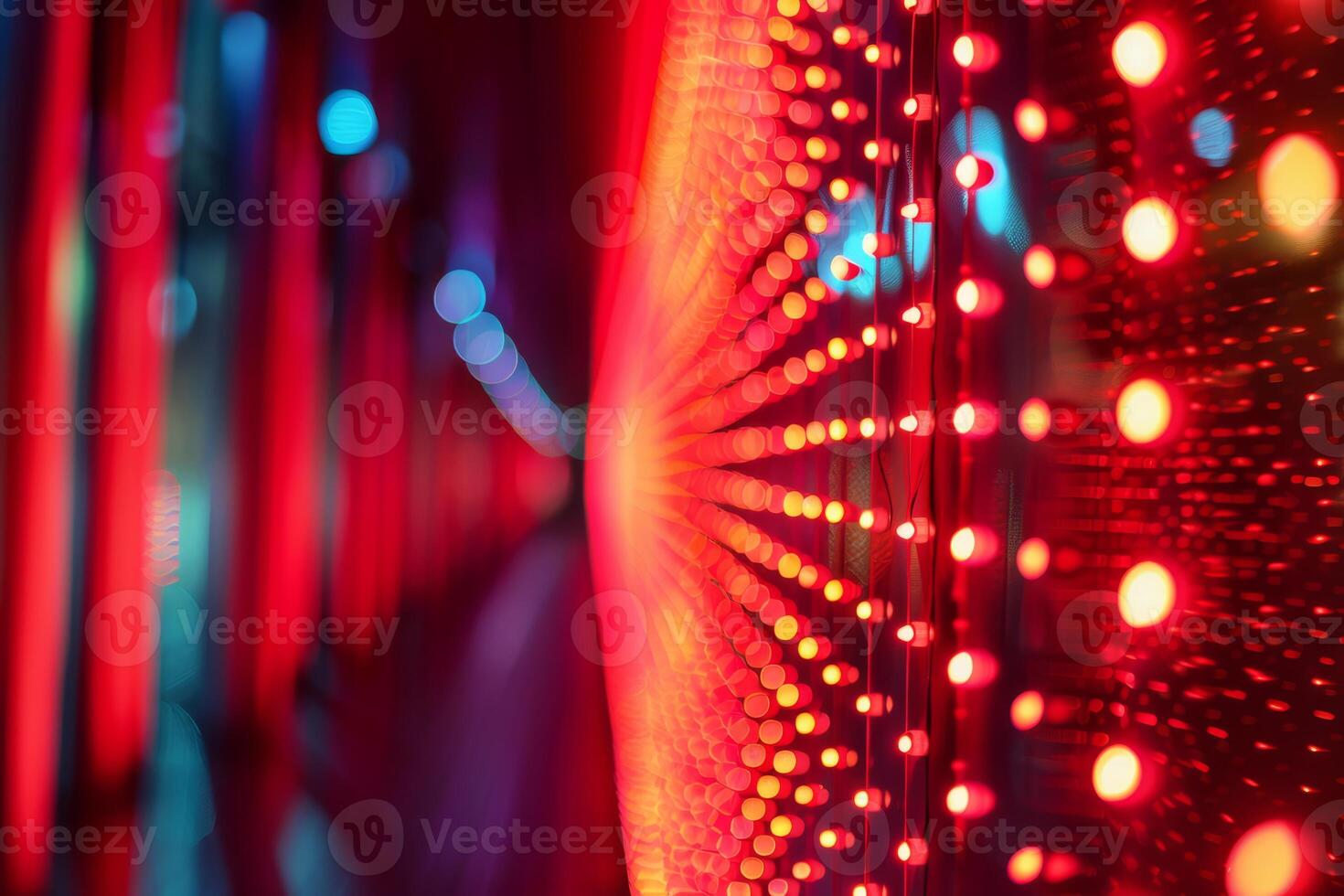 Close-up of vibrant LED lights in red and blue hues creating a dynamic and futuristic visual effect. photo