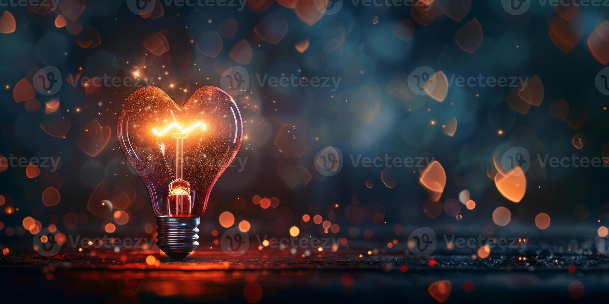 In a blurry bokeh background, a heartshaped lightbulb shines to inspire creativity and convey warmth photo