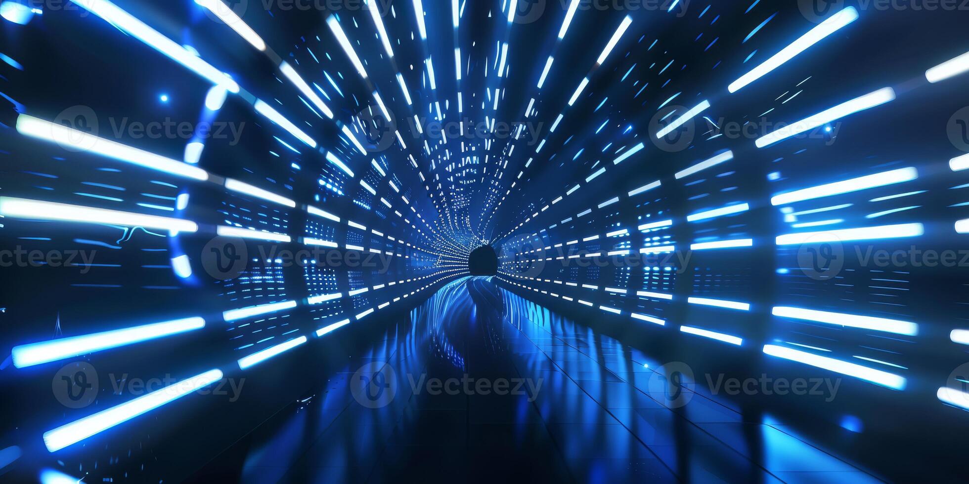 In a futuristic tunnel lit with blue neon lights, there is a feeling of speed that immerses you in the experience photo