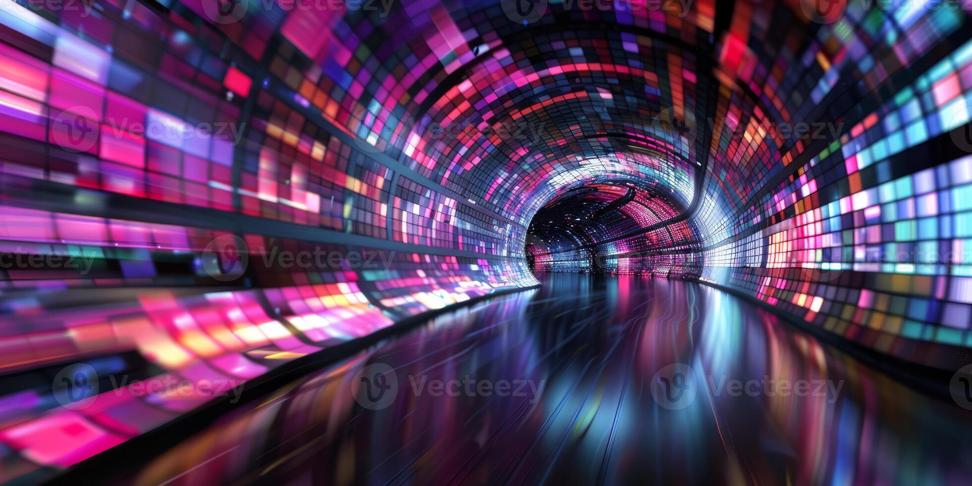 A colorful digital tunnel with vibrant neon lights, creating a futuristic and dynamic visual impact. photo