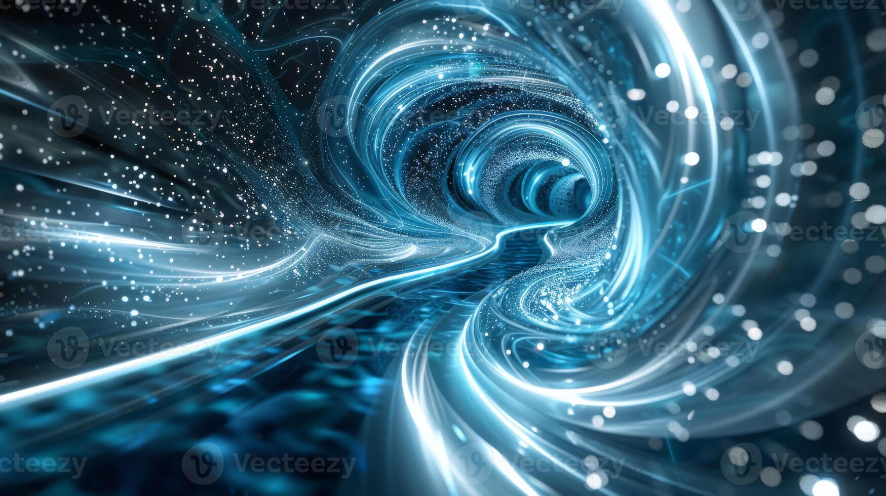 Swirling digital tunnel depicting a hyperspace journey through a futuristic vortex in sci-fi setting. photo