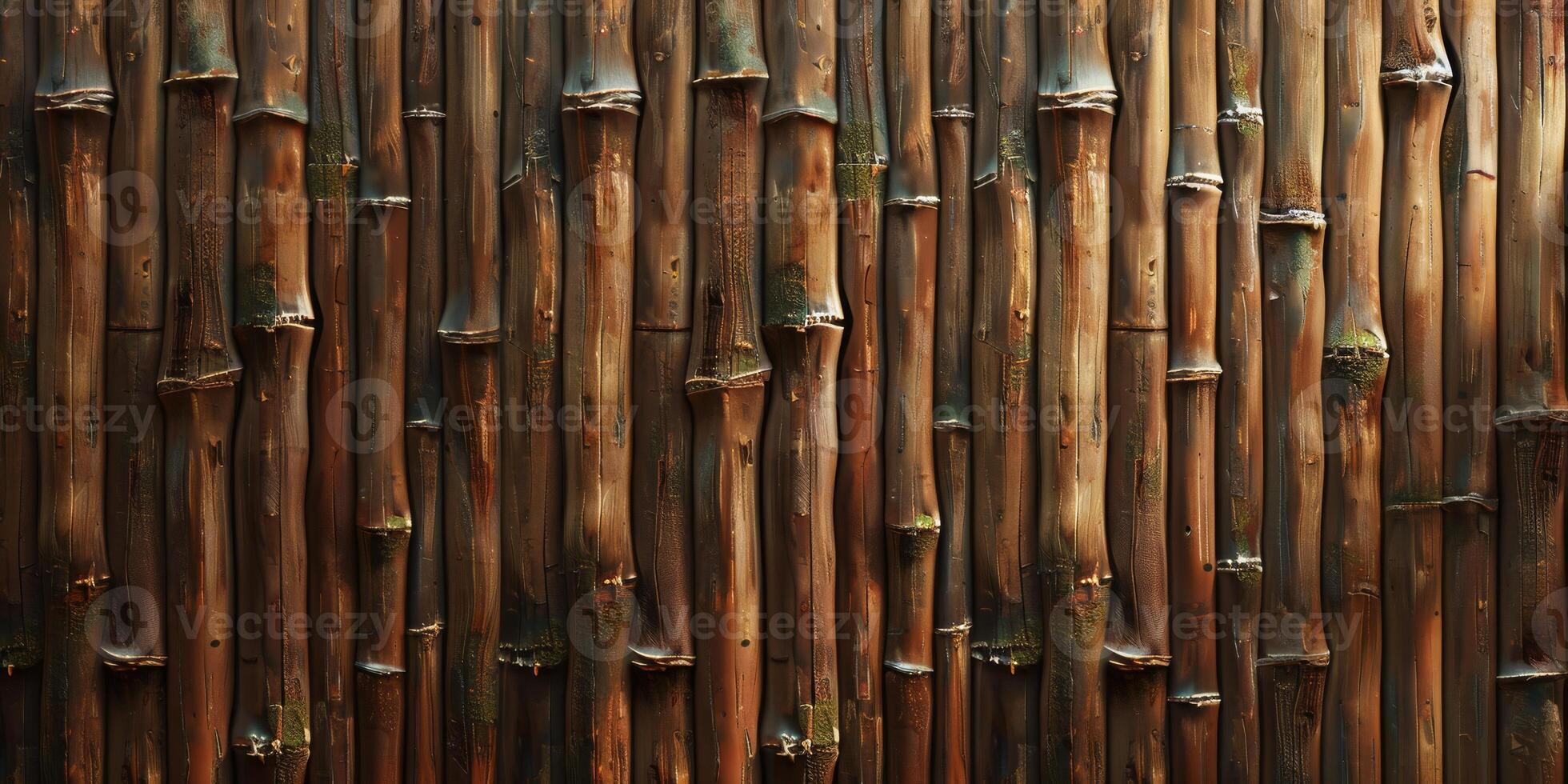 A detailed closeup view of a beautiful bamboo wall offering a rustic, natural, and warm aesthetic appeal photo