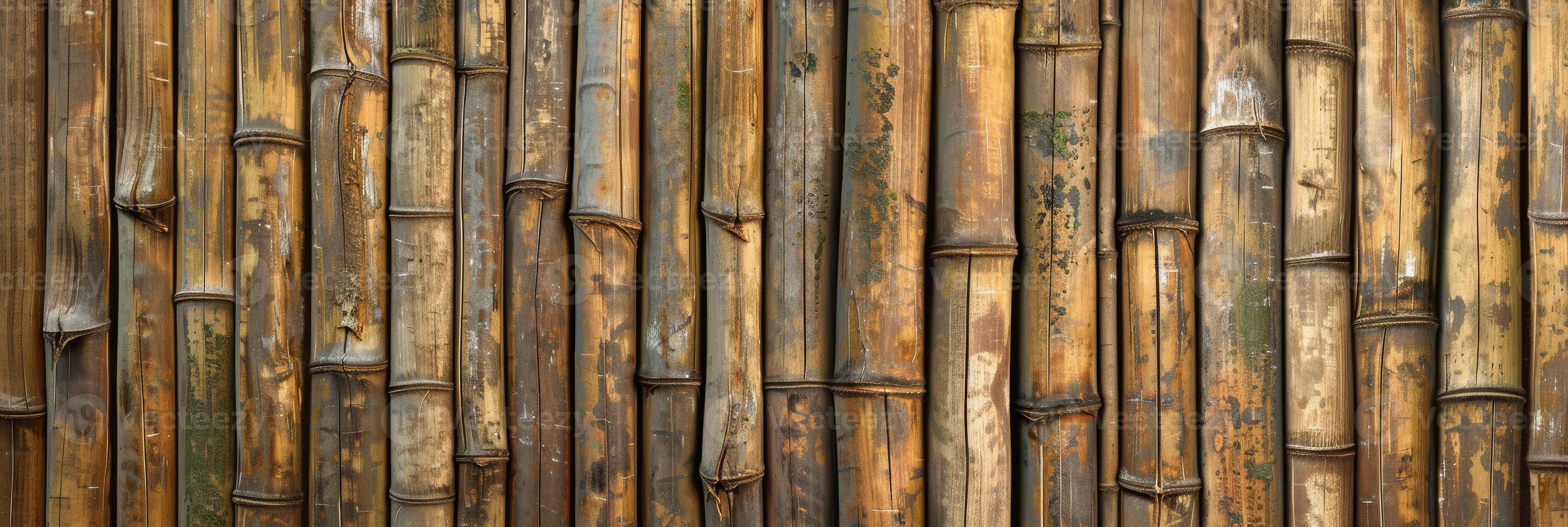 This is a breathtaking closeup of a bamboo wall texture, perfect for enhancing rustic or tropical design themes photo