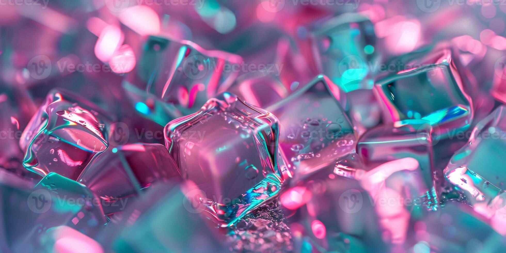 Colorful glass cubes are beautifully reflecting light, creating a captivating and mesmerizing abstract display photo
