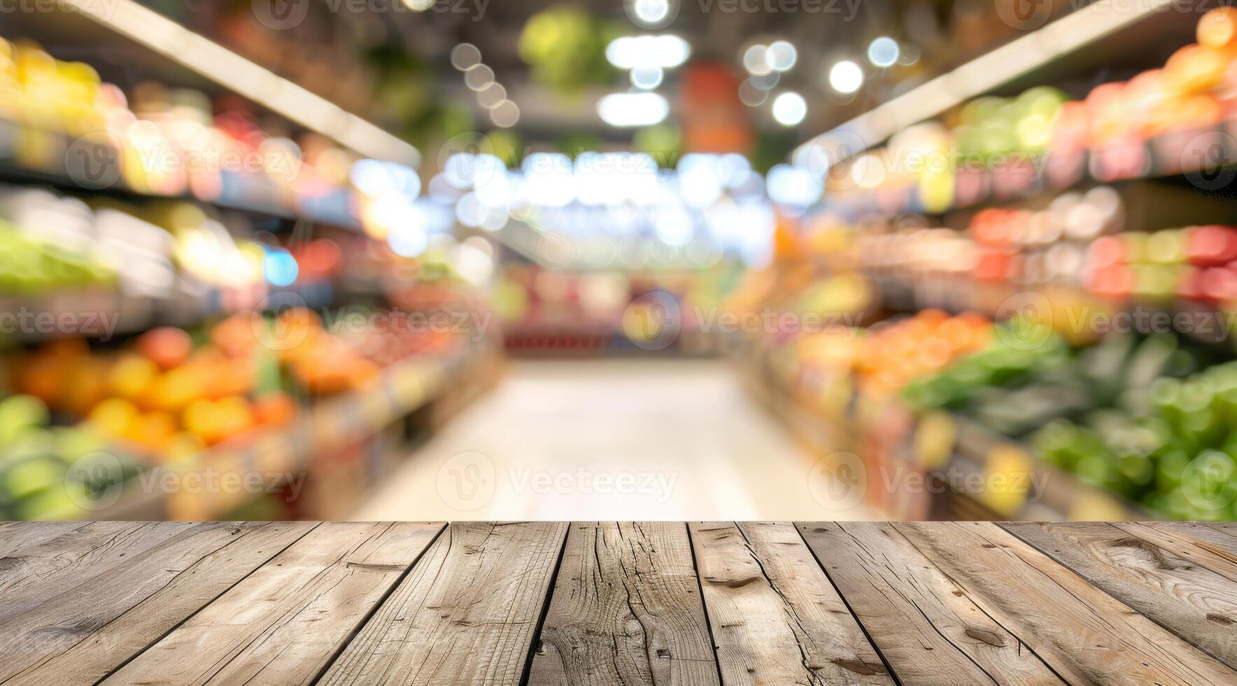 A beautifully colorful produce aisle in a grocery store bustling with a wide array of fresh fruits and vegetables photo