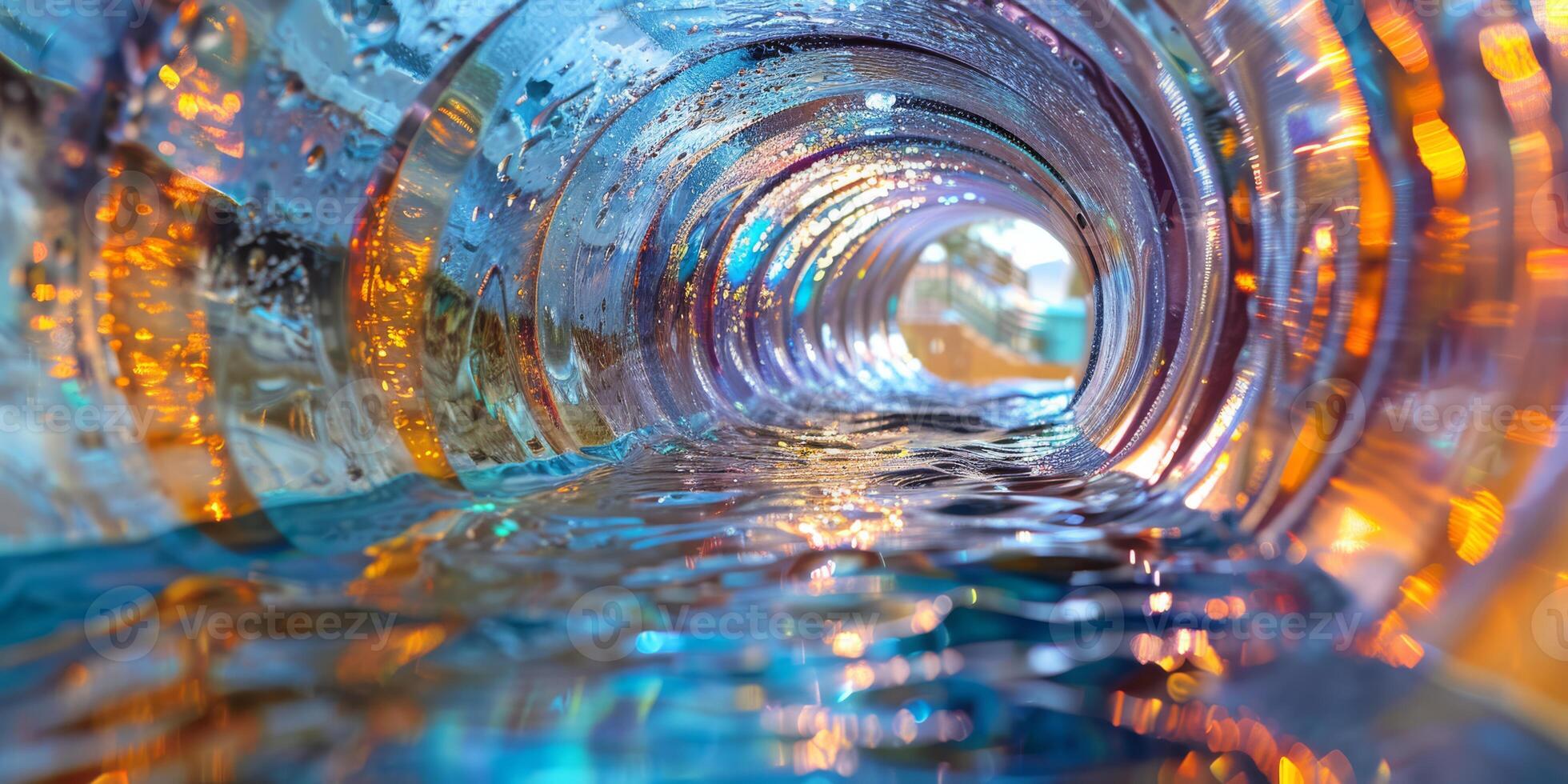 A mesmerizing view of a water tunnel with vibrant reflections and fluid motion that captivates the senses photo