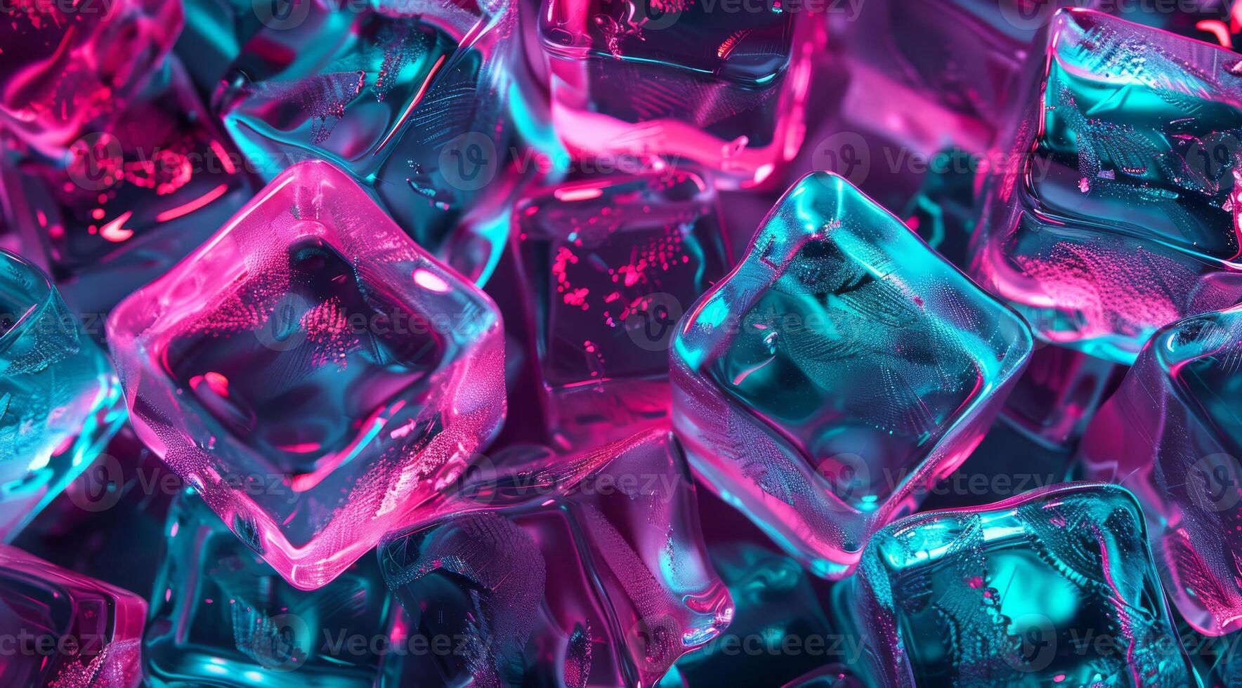 The vibrant pink and teal ice cubes together create a visually striking and artistic abstract background landscape photo