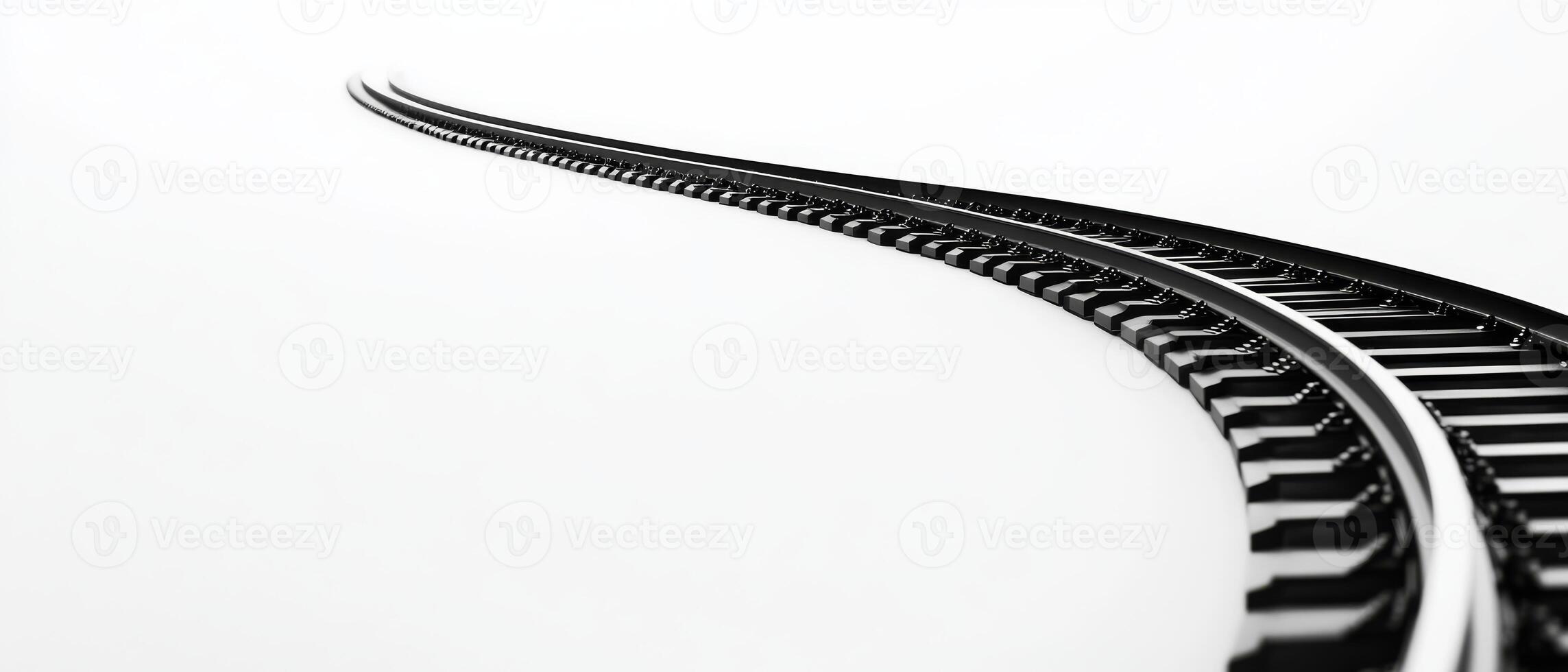 Dive deep into the fascinating world of railway transportation, showcasing a captivating image of elegantly curving tracks that lead into a mysterious and unexplored unknown, enticing adventurers photo