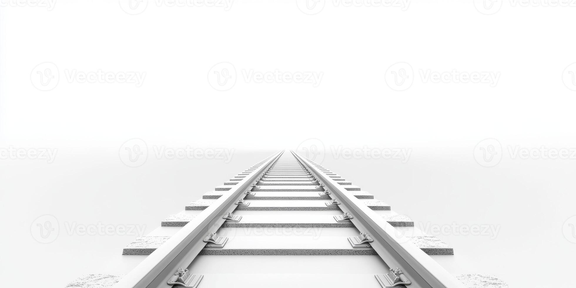 A train railway track stretches endlessly into a foggy distance, representing various modern transport and travel concepts that highlight advancements in connectivity and mobility photo
