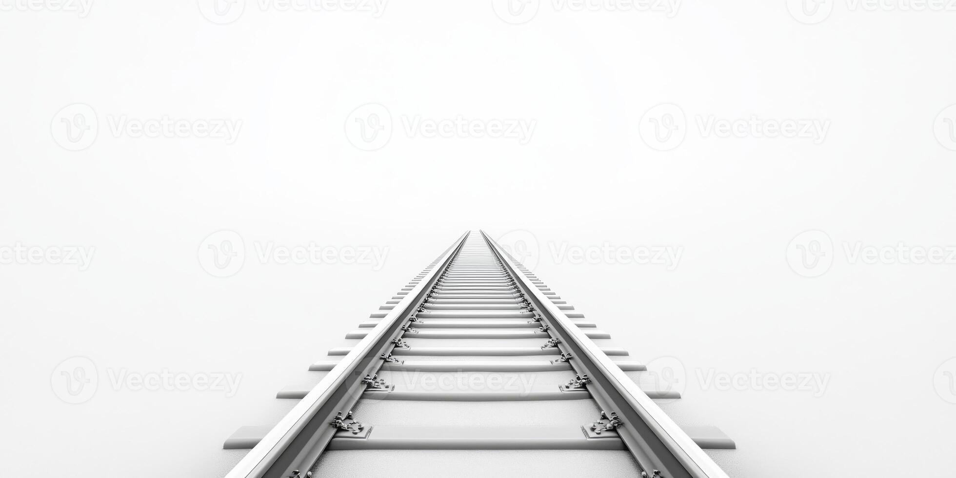 A mesmerizing threedimensional view of railway tracks that extend into a foggy background, perfectly illustrating themes of travel, transport, and modern technology that shape our journeys photo