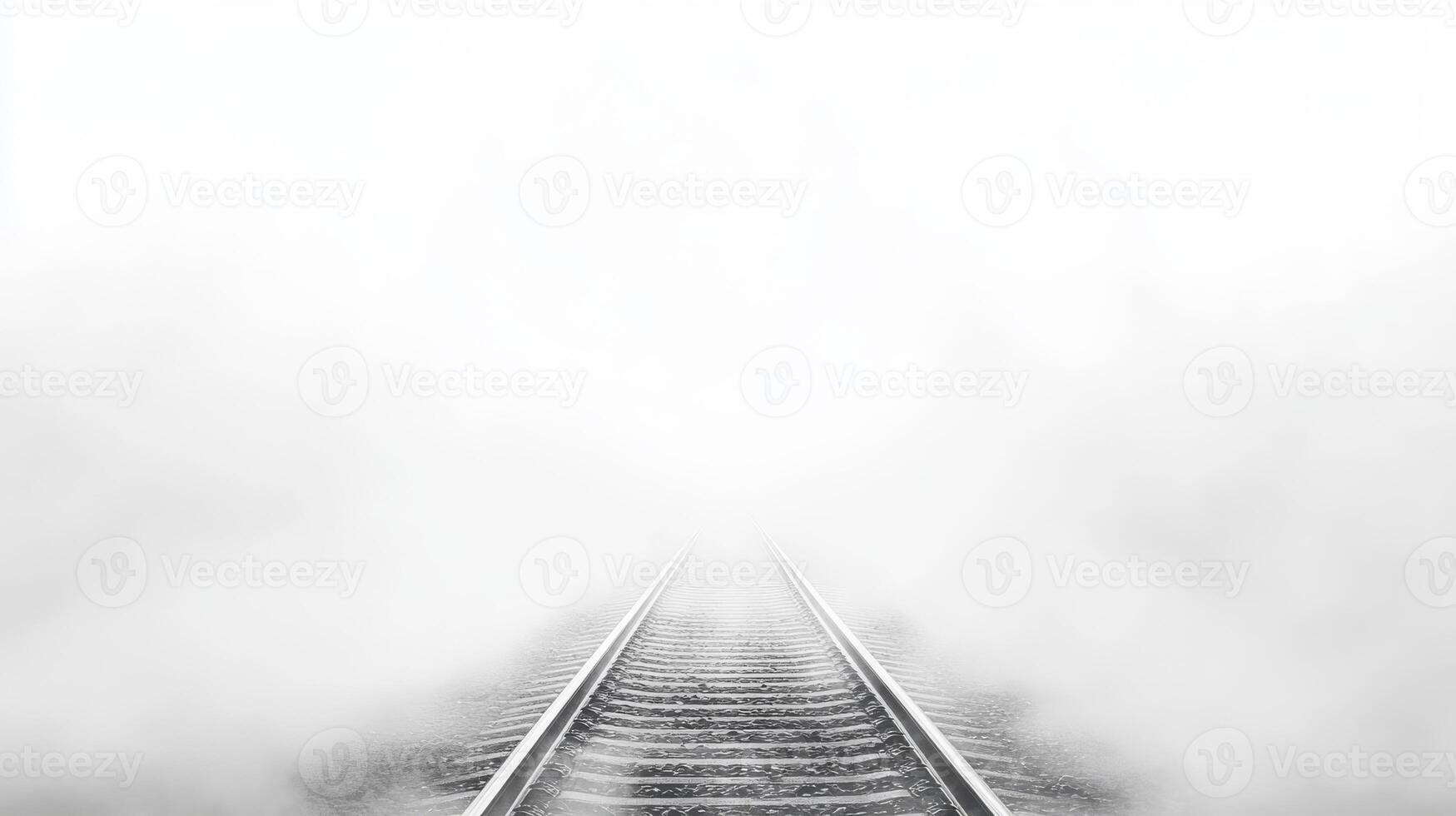A captivating and enchanting view of railway tracks elegantly disappearing into the thick mist, symbolizing the essence of adventure, travel, and the fascinating mystery that comes with exploration photo