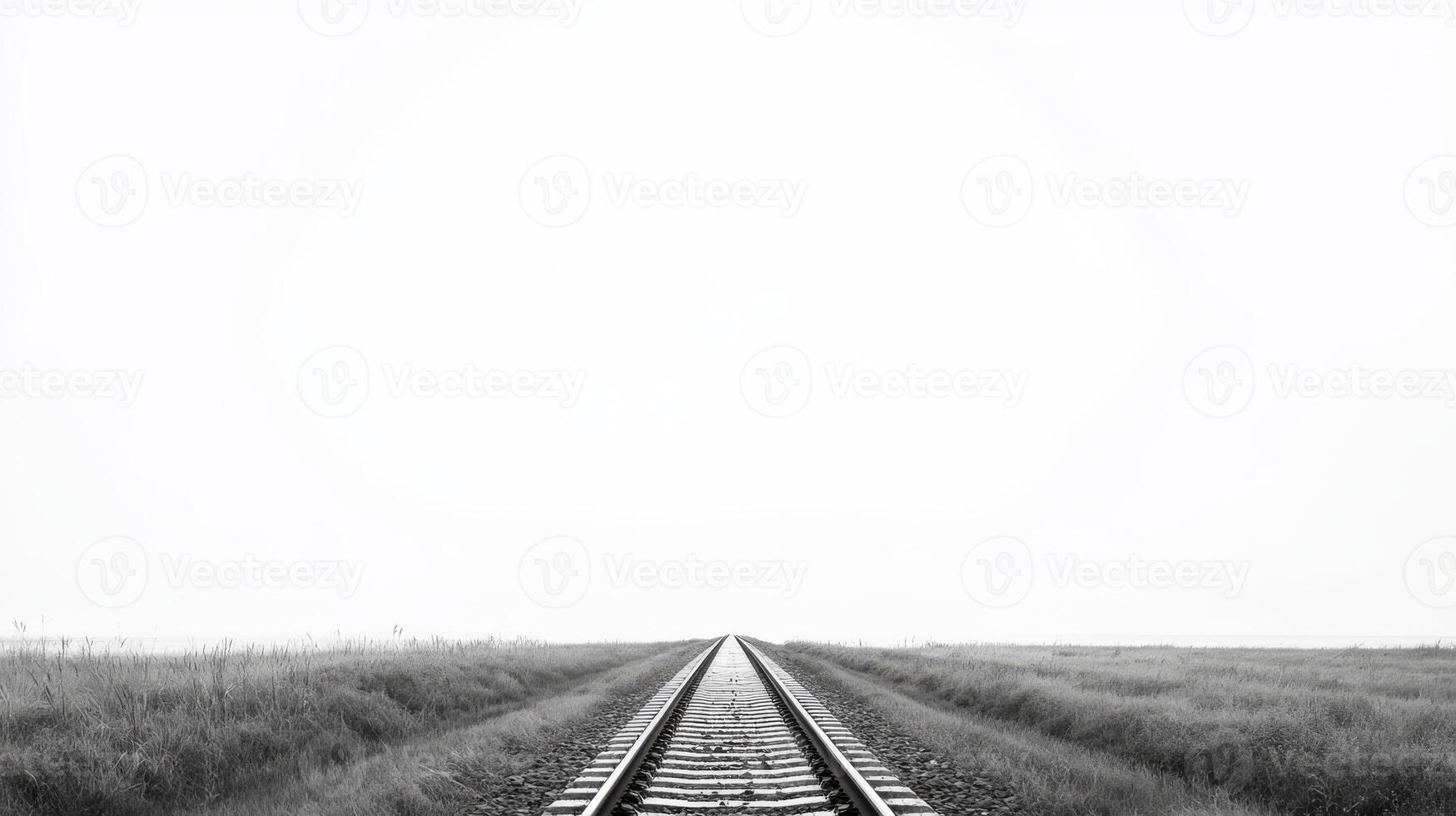 This is a captivating perspective showing railway tracks that stretch out into a misty horizon, symbolizing the essence of travel, exploration, and the alluring mystery of the journey that lies ahead photo