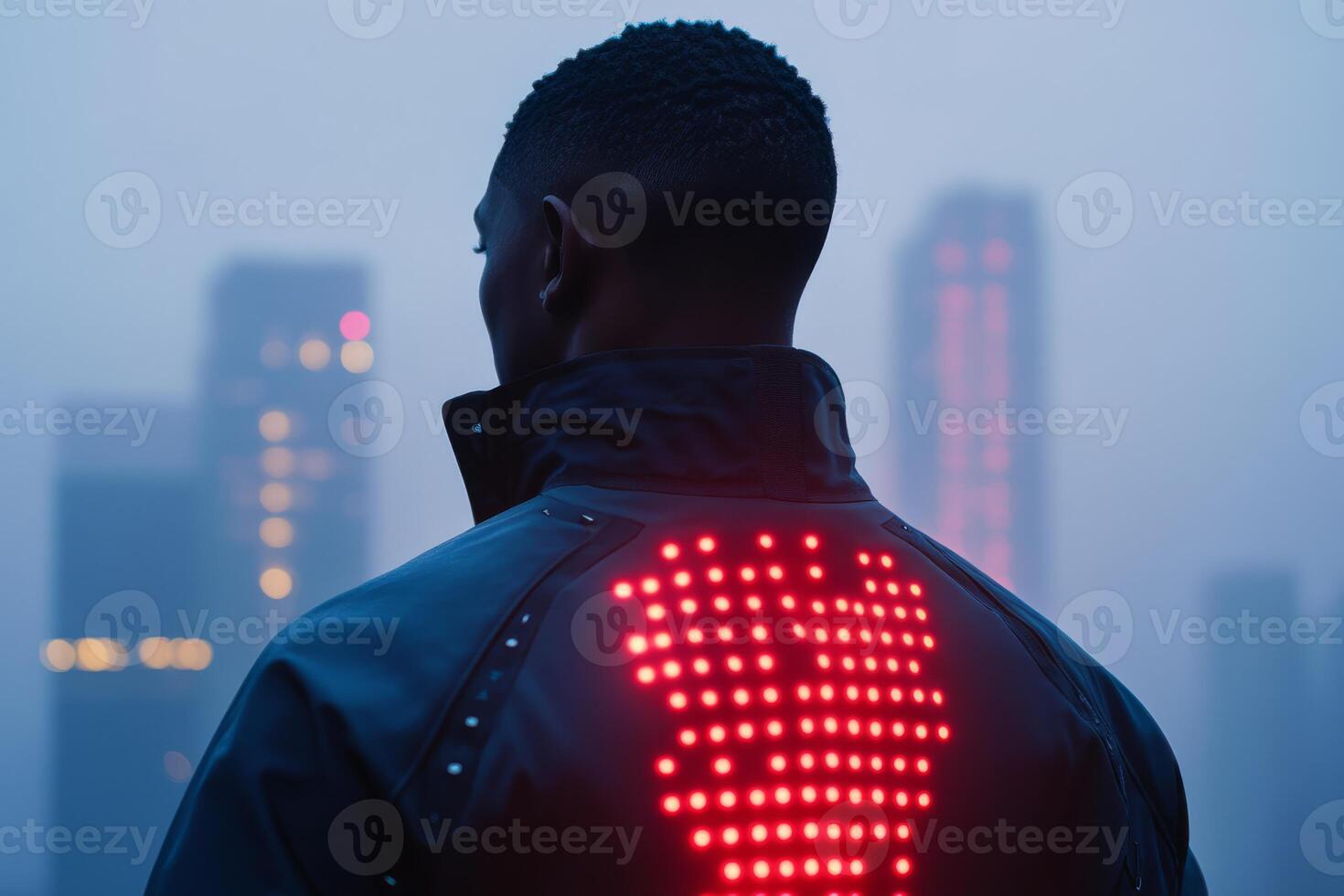 This revolutionary line of innovative smart clothing incorporates advanced technology to regulate temperature and monitor health, providing continuous wellness tracking in a modern urban environment photo