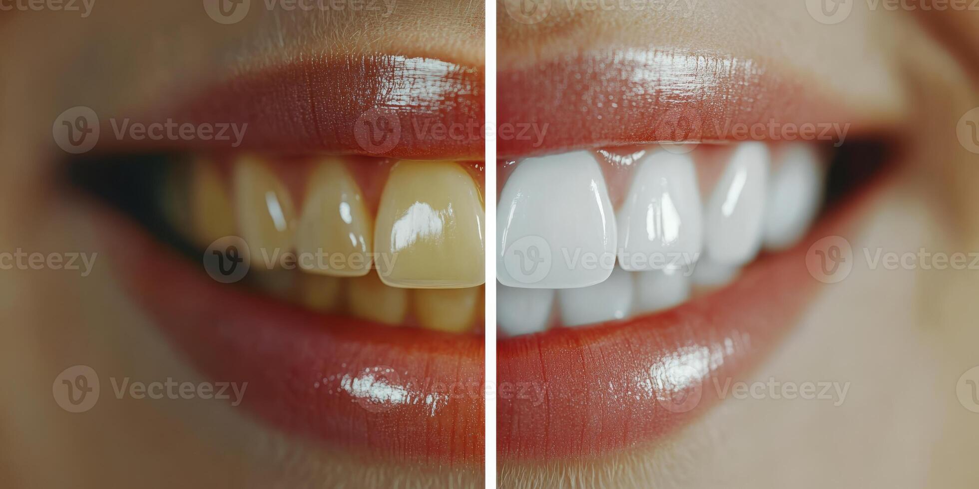 This image beautifully showcases the stunning results achieved through professional teeth whitening, effectively highlighting the striking contrast between stained teeth and bright, vivid white teeth photo