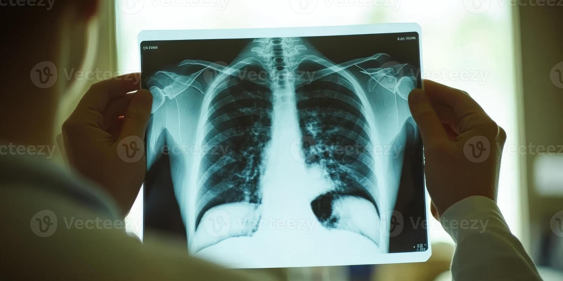 A qualified healthcare professional reviews a patients chest Xray, highlighting the vital role of diagnostic imaging in patient care and disease detection, making it essential in modern medicine photo