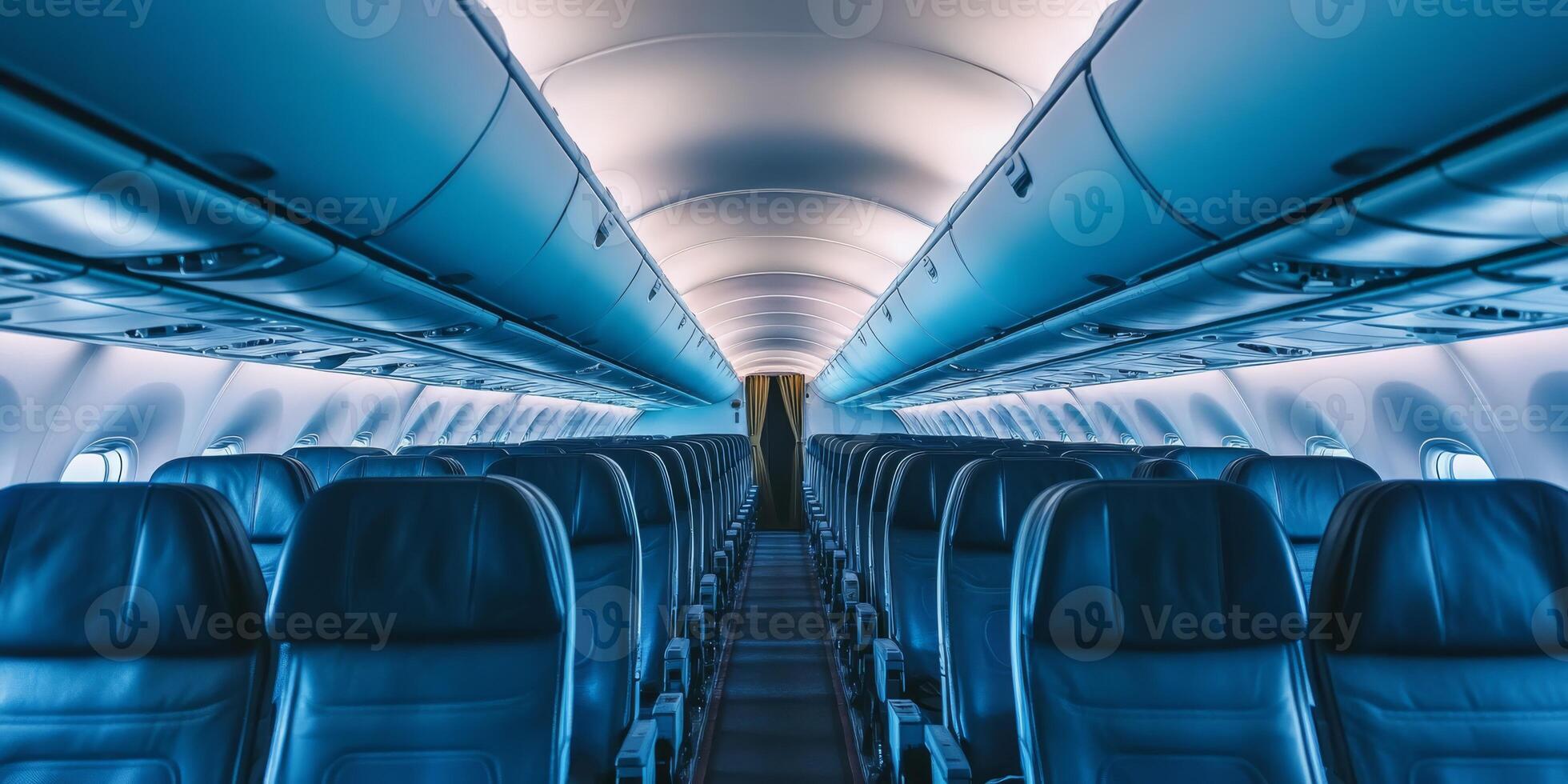 Explore the sleek and modern interior design of a commercial aircraft, which showcases clean lines and a minimalist aesthetic that greatly enhance the overall passenger experience during flights photo