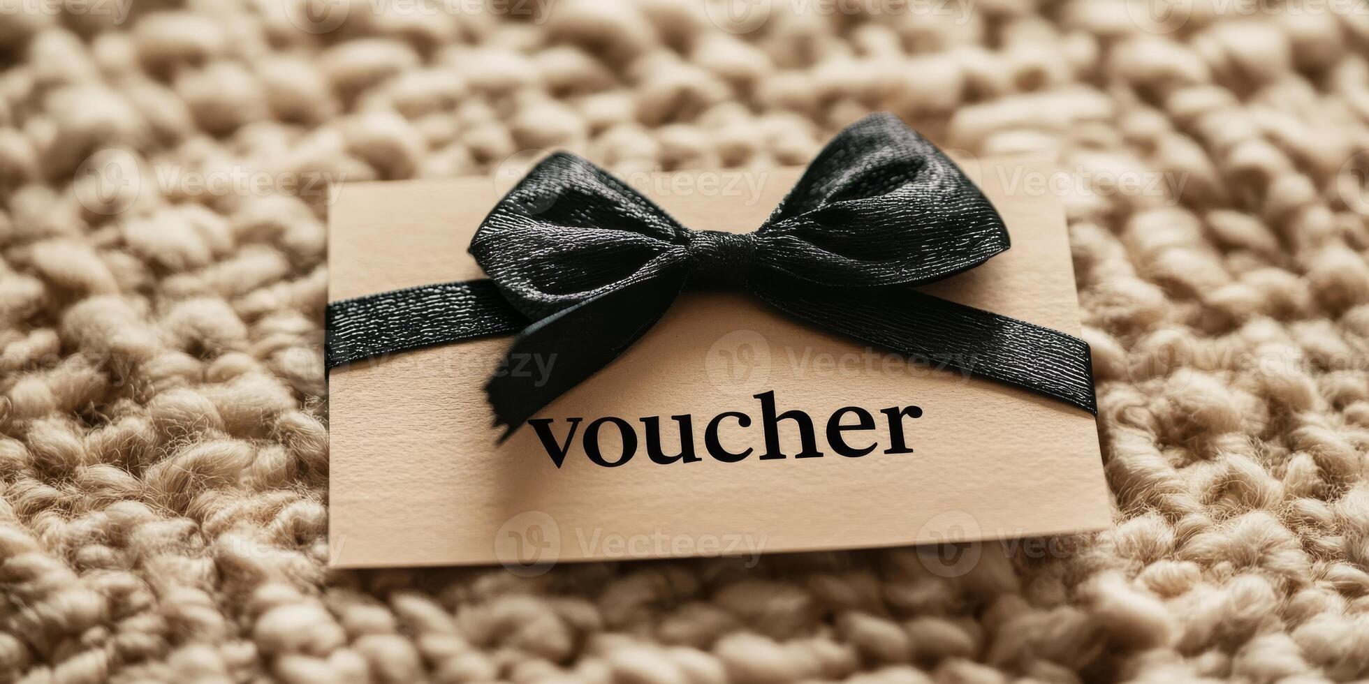 Introducing a beautifully designed voucher card that showcases an elegant black ribbon bow, making it the ideal choice for gifts, discounts, and promotional offers in upscale luxury environments photo