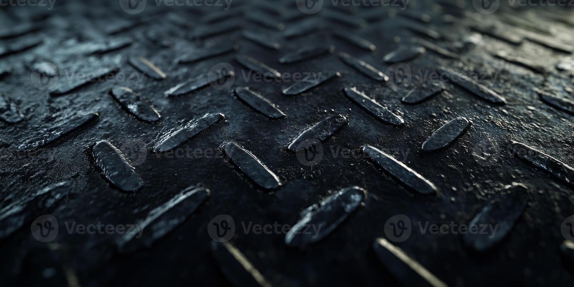This text explores a diamond plate metal surface with a unique grunge finish, highlighting its intricate dark texture and strong industrial aesthetic that captivates viewers and enthusiasts photo