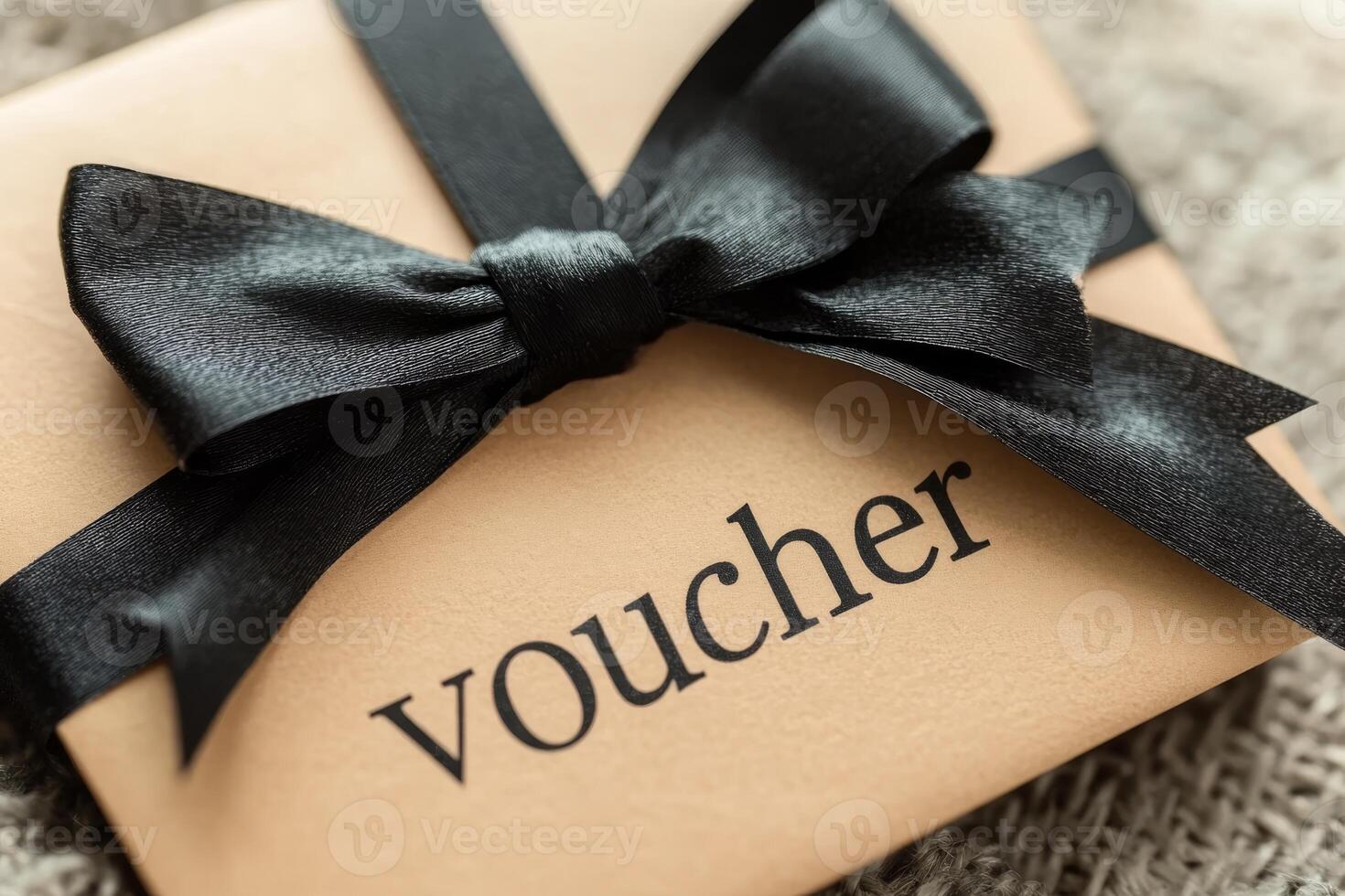This elegant voucher gift card, with a chic black ribbon, is ideal for various celebrations, adding a luxurious touch to promotions and events that impress with its refined sophistication photo