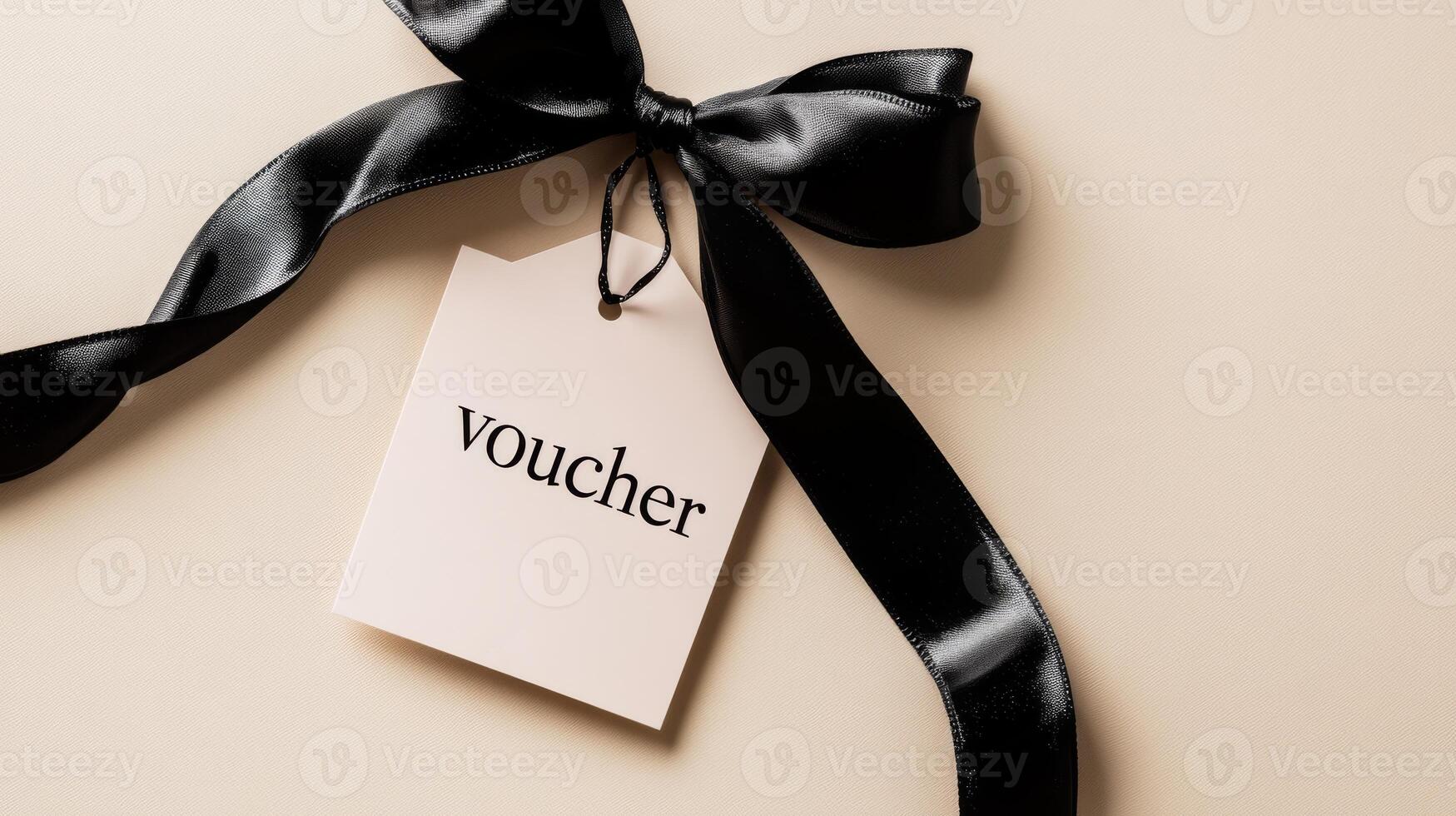 This elegant voucher gift label features a stylish black ribbon, making it perfect for promotions, celebrations, and special events that need an extra touch of class and attention photo