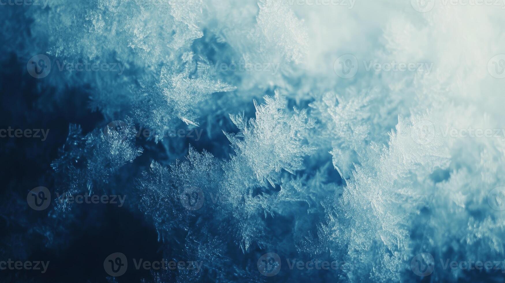A stunning closeup image of frost crystals beautifully displayed on a cold surface, highlighting their intricate patterns and featuring a serene blue color palette that evokes the essence of winter photo