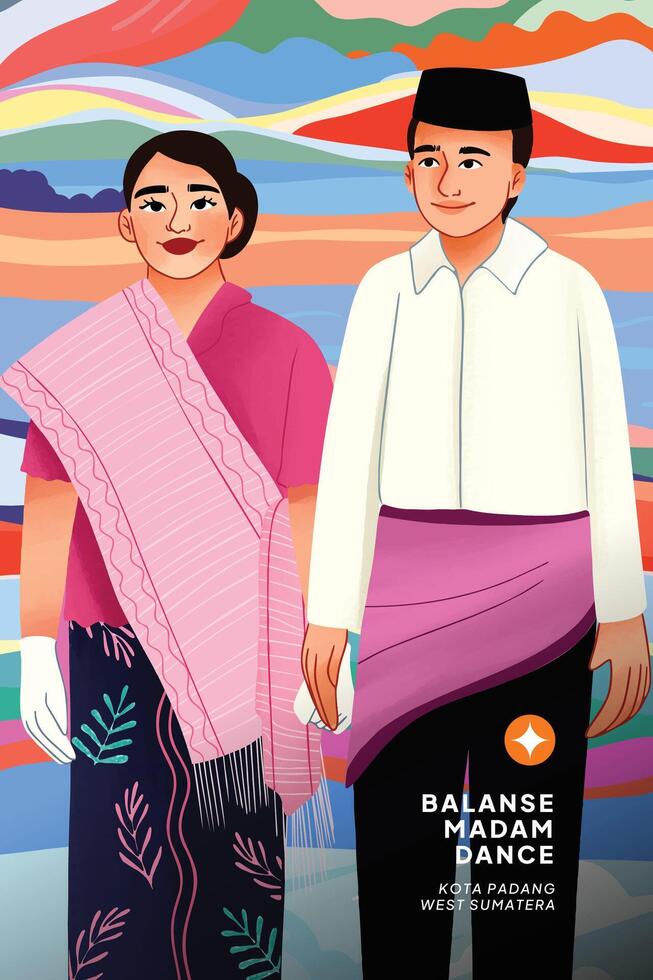 Beautiful West Sumatera dancer illustration detailed cell shaded style vector