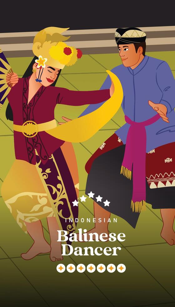 Colorful illustration dancer Indonesian Bali culture art vector