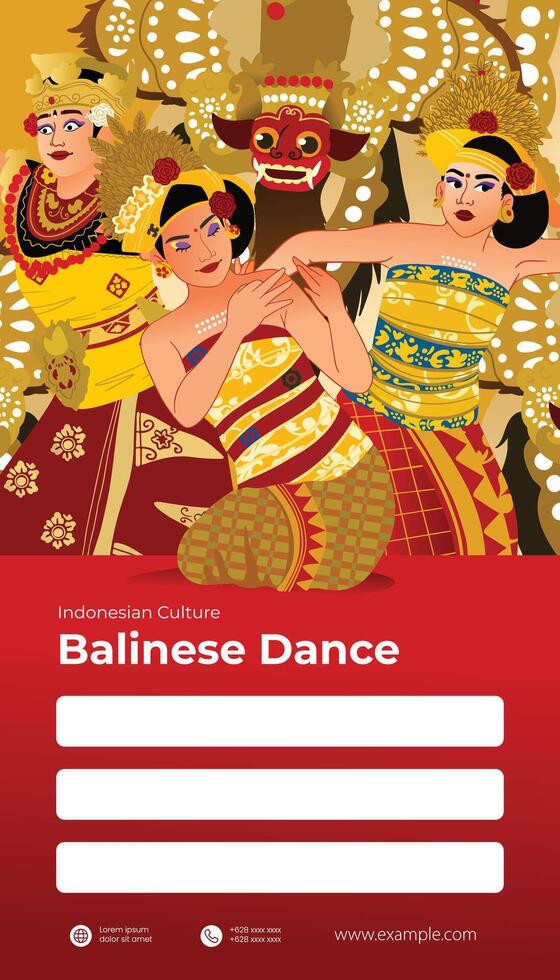Tourism event poster layout idea with Indonesia Bali dancer illustration vector