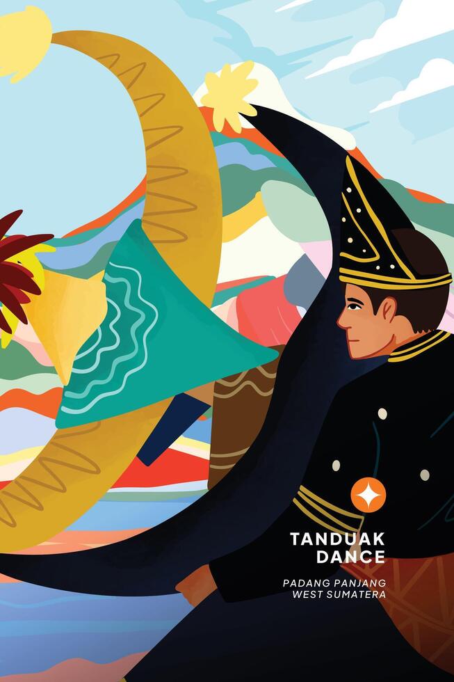 Indonesian West Sumatera Dancer illustration with colorful background design idea vector