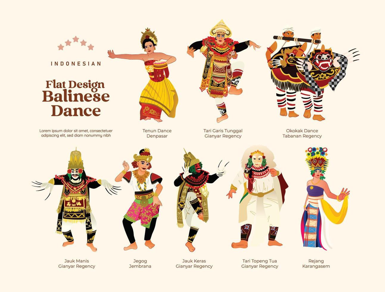 Flat design Isolated Indonesian Balinese Dancer illustration vector