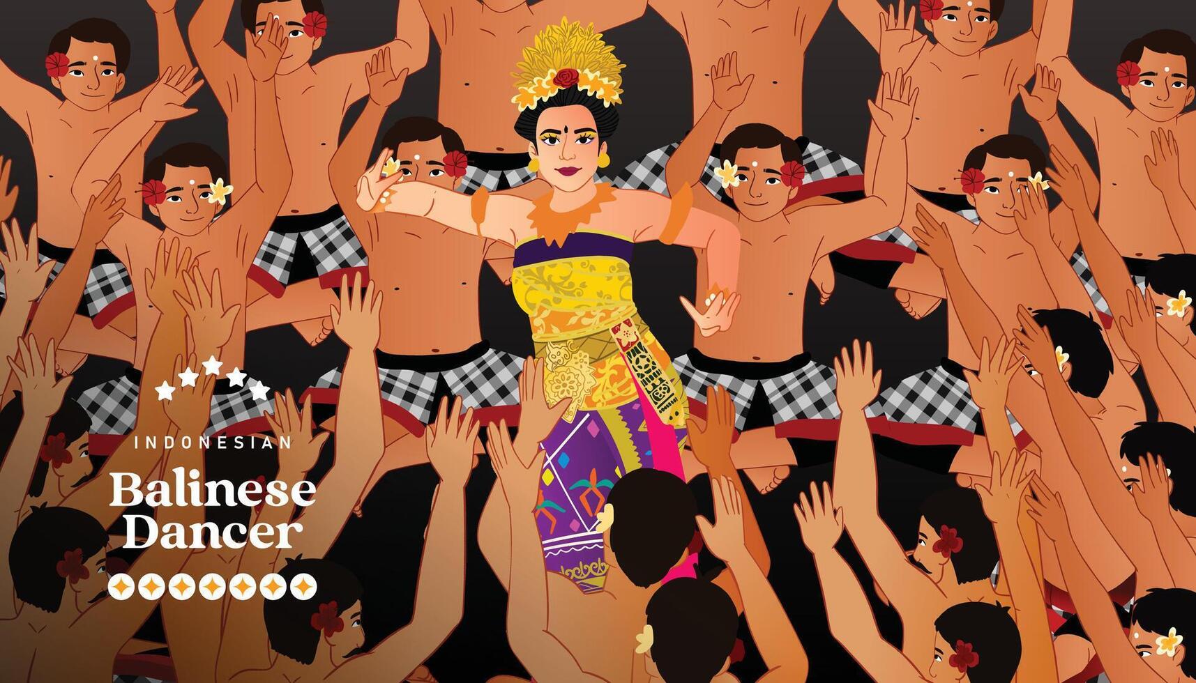 Social Media post template idea with Indonesia Bali Kecak dancer design illustration vector