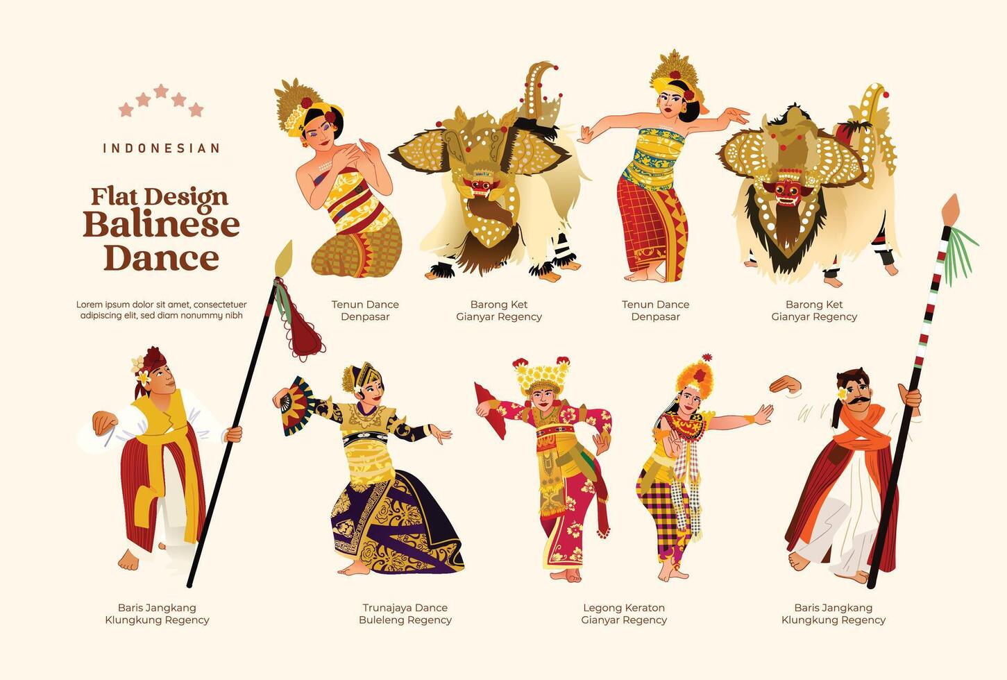 Flat design Isolated Indonesian Balinese Dancer illustration vector