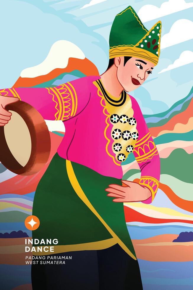 Cell shaded detailed hand drawn illustration of West Sumatera traditional Dancer vector