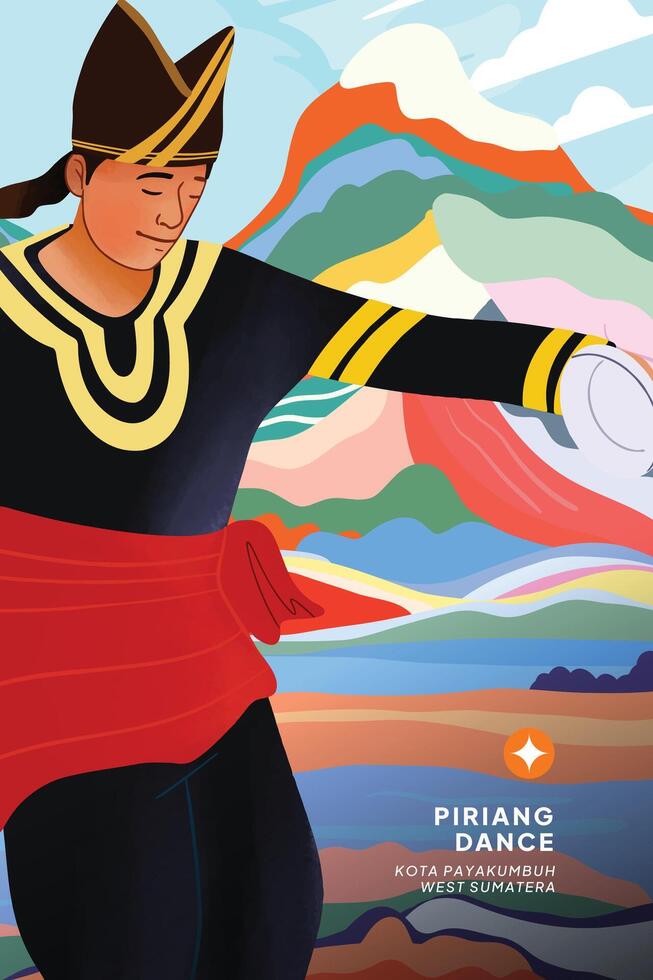 Isolated Indonesian culture West Sumatera Dancer illustration cell shaded style vector