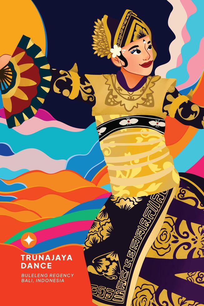 Isolated Indonesian culture Balinese Dancer illustration cell shaded style vector