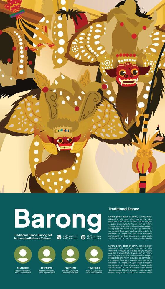 Barong Ket dance Flat design layout idea for tourism event Indonesian culture vector