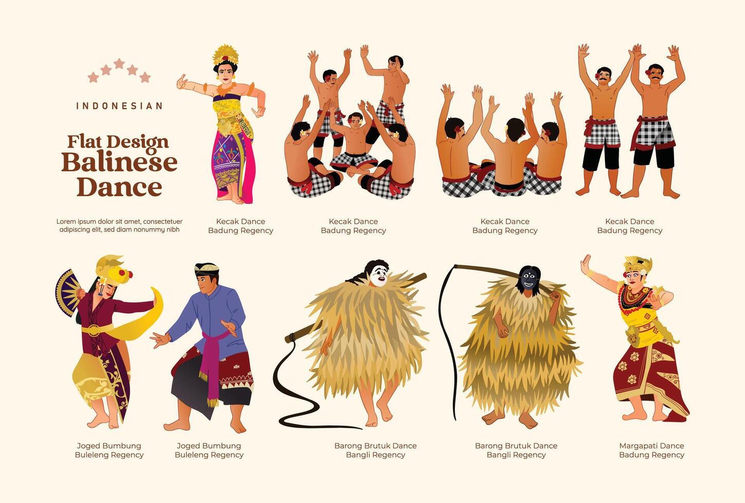 Flat design Isolated Indonesian Balinese Dancer illustration vector