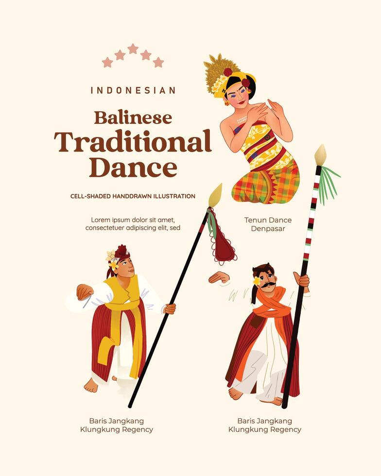 Isolated Indonesian Traditional Balinese Dance cell shaded style illustration vector