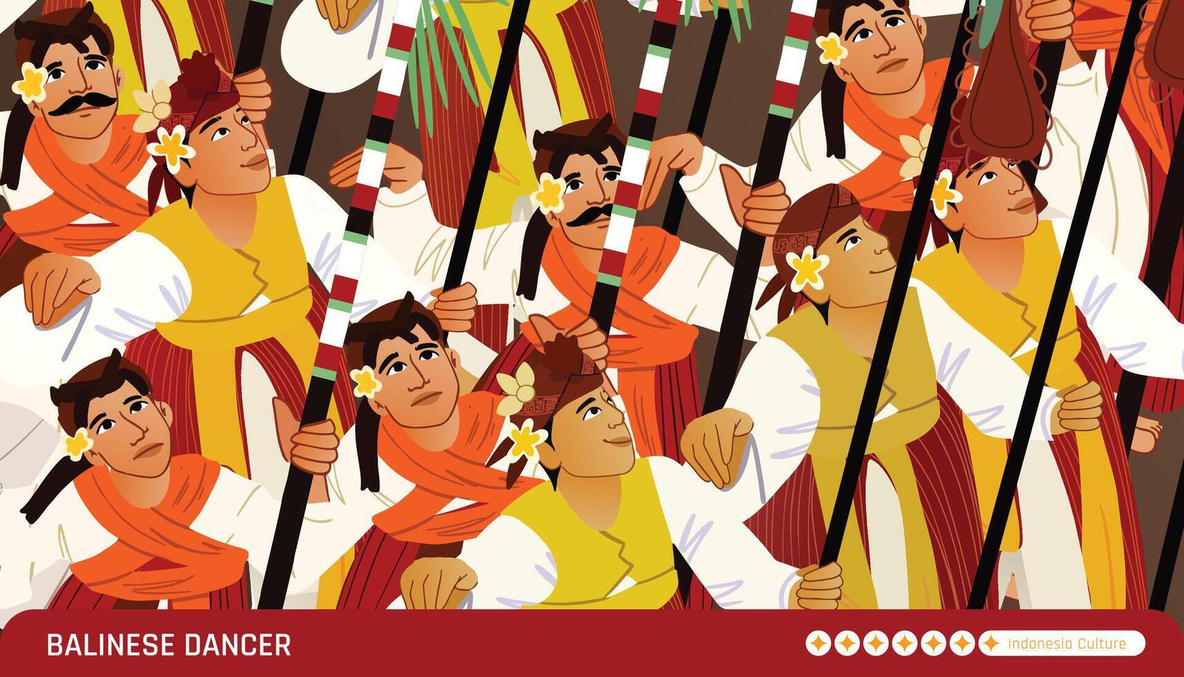 Colorful illustration dancer Indonesian Bali culture art vector