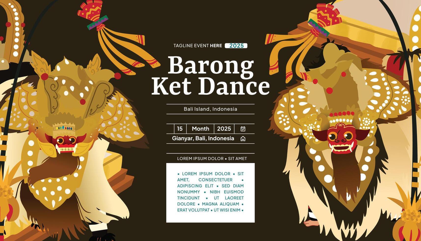 Barong Ket Dance Flat design layout idea for tourism event Indonesian culture vector