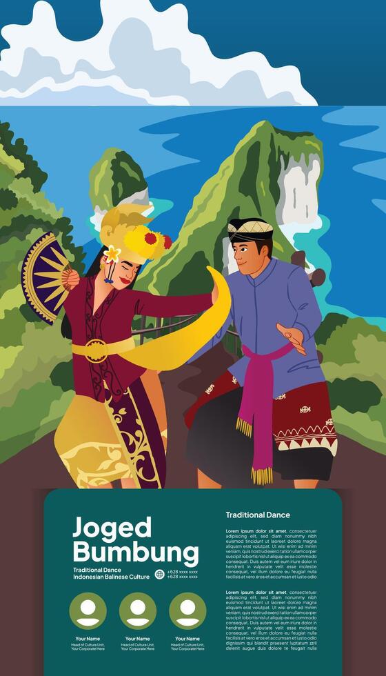 Joged Bumbung Balinese dancer flat design idea Indonesia Culture vector