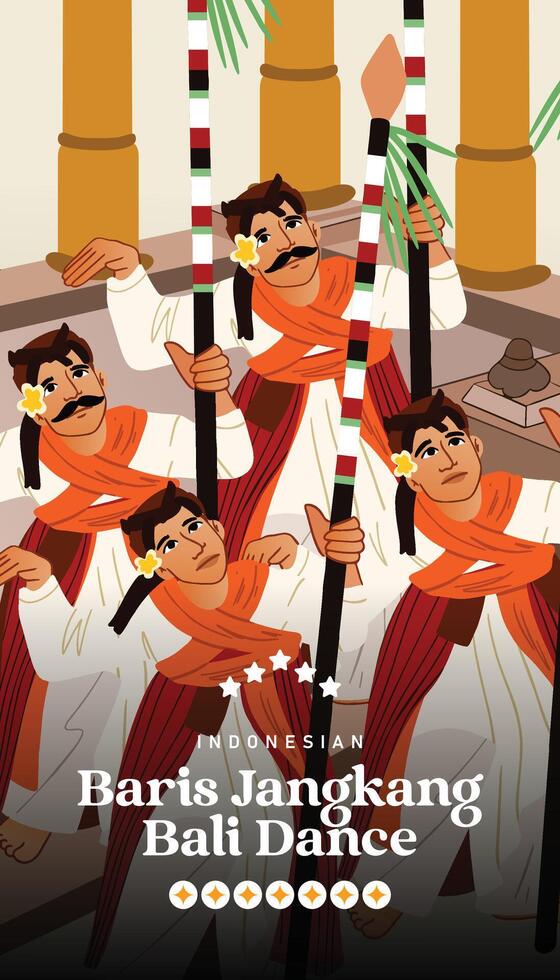 Baris Jangkang dance Flat design layout idea for tourism event Indonesian culture vector