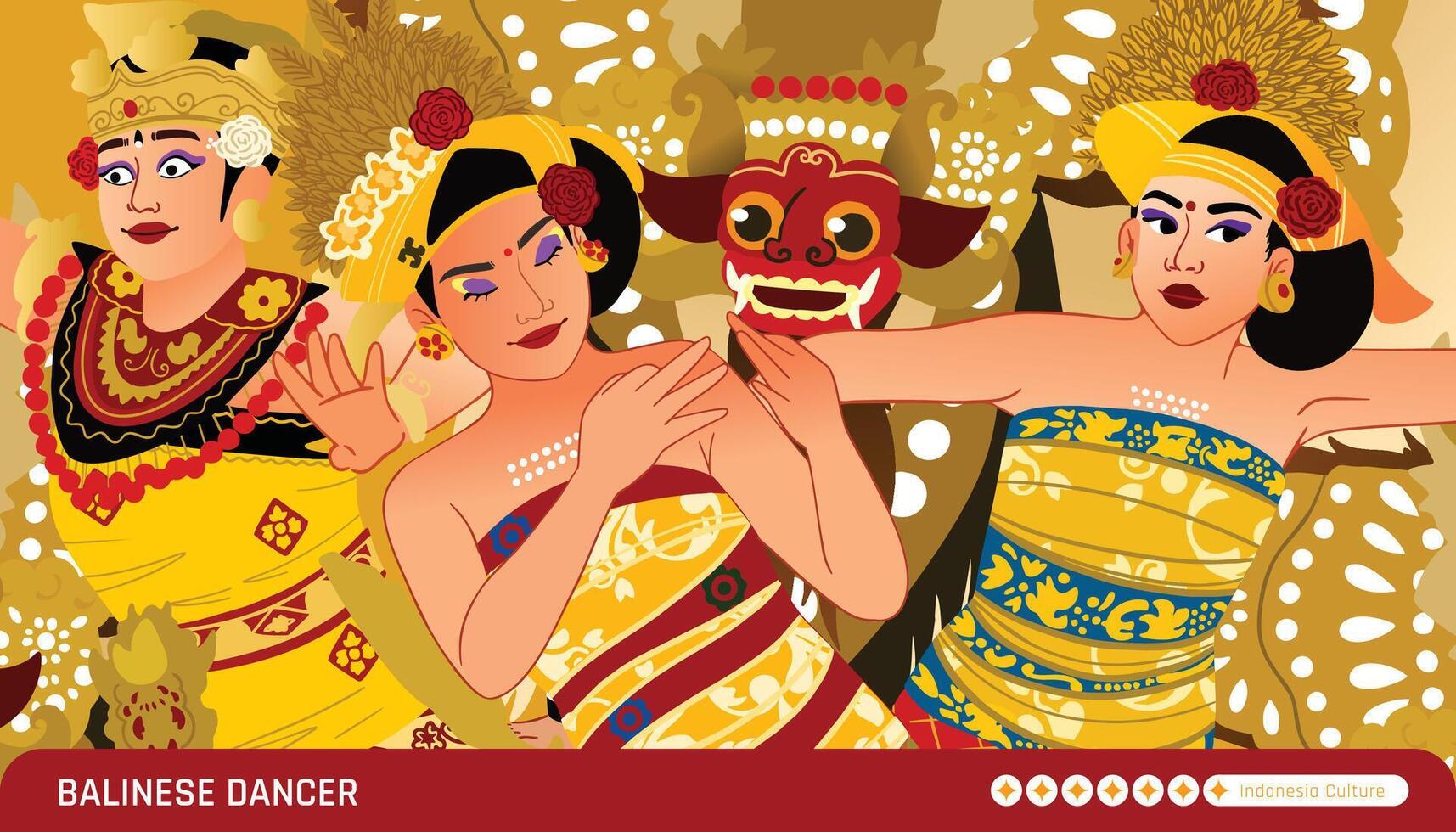 Colorful illustration dancer Indonesian Bali culture art vector