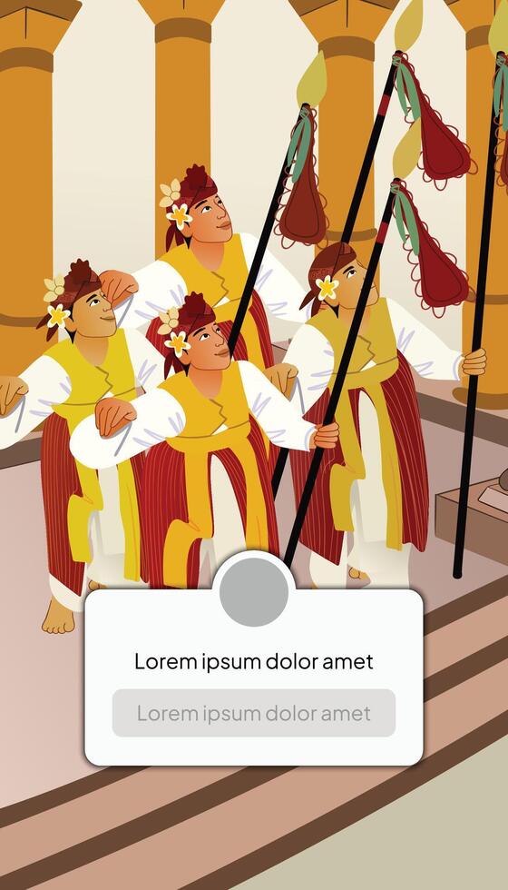 Social Media post template idea with Indonesia Bali dancer illustration vector