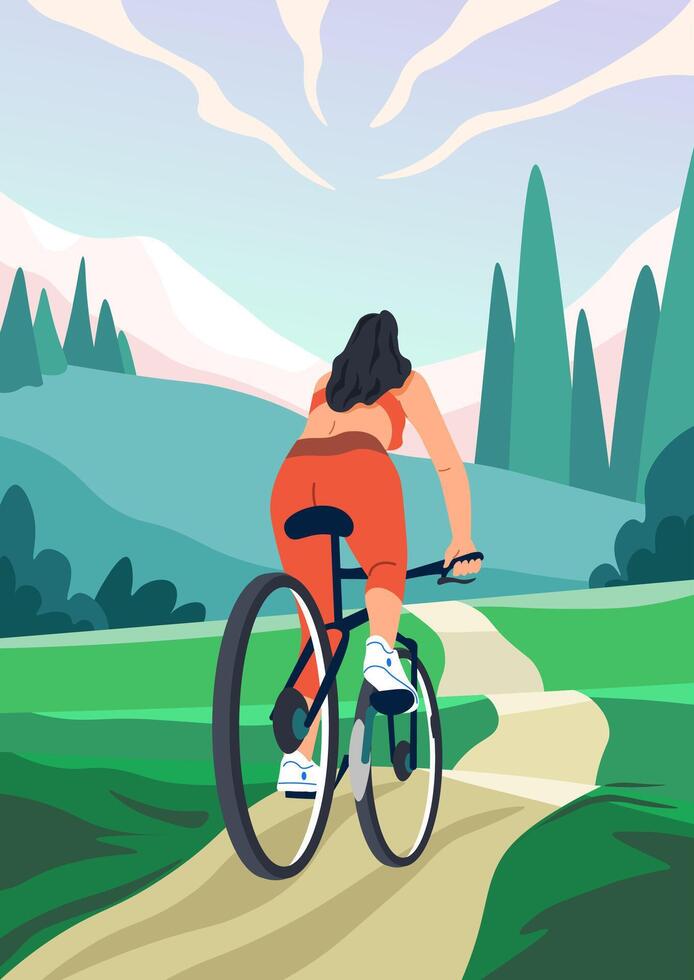 Road Cyclist Riding Through Forest vector