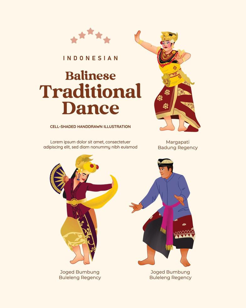 Isolated Indonesian Traditional Balinese Dance cell shaded style illustration vector