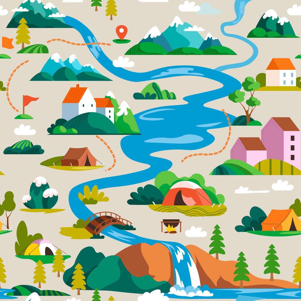 Camping Adventure Seamless Pattern vector
