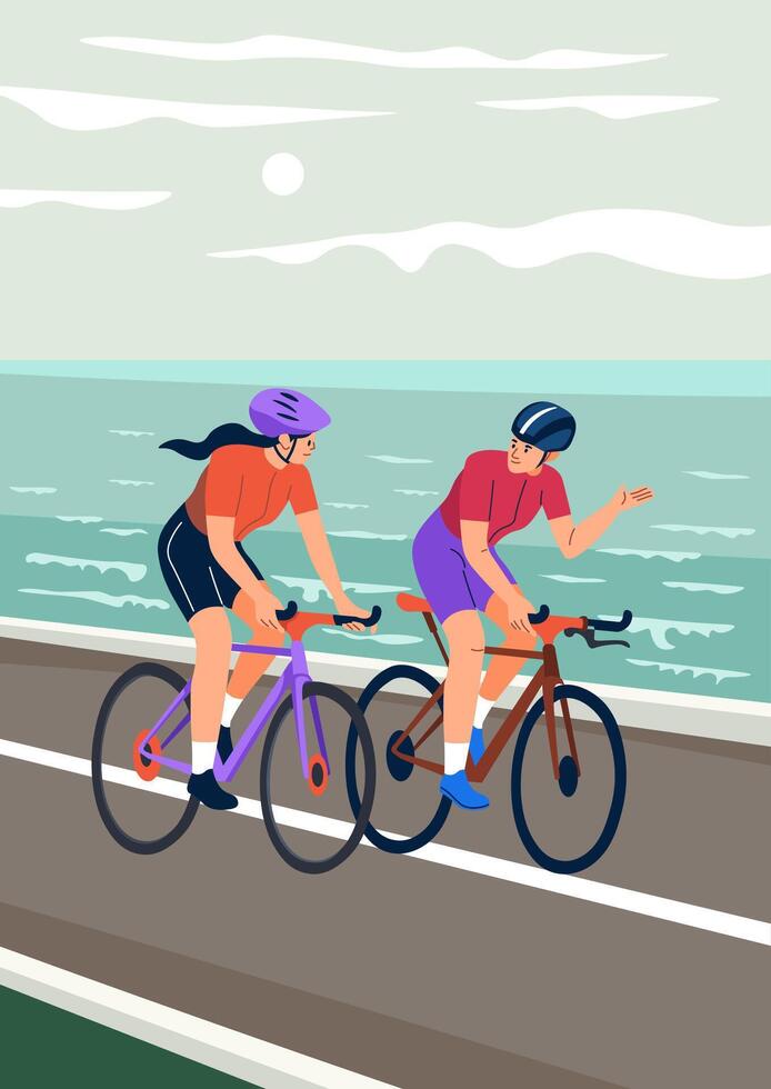 Cyclist Riding On Coastal Road vector
