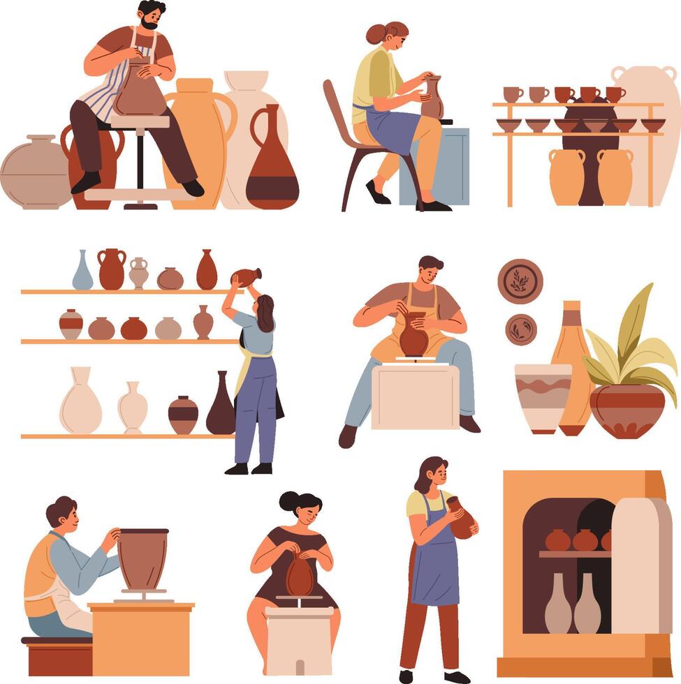 Pottery Makers and Their Crafts vector